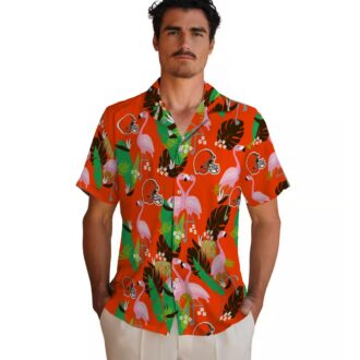 Cleveland Browns Flamingo Hawaiian Shirt, Green Brown Foliage Beach Outfit