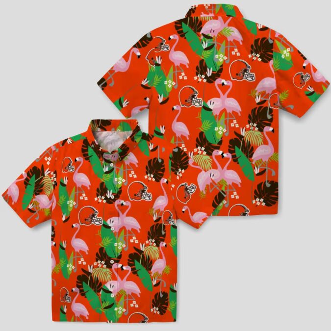 Cleveland Browns Flamingo Hawaiian Shirt, Green Brown Foliage Beach Outfit
