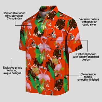 Cleveland Browns Flamingo Hawaiian Shirt, Green Brown Foliage Beach Outfit
