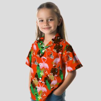 Cleveland Browns Flamingo Hawaiian Shirt, Green Brown Foliage Beach Outfit