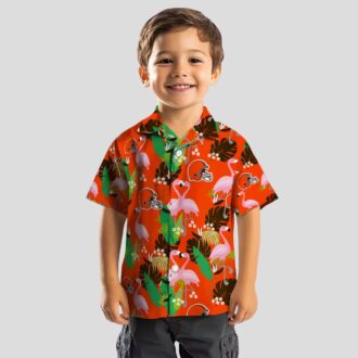 Cleveland Browns Flamingo Hawaiian Shirt, Green Brown Foliage Beach Outfit