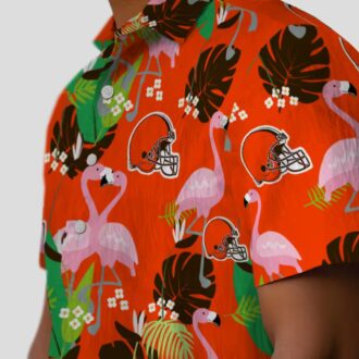 Cleveland Browns Flamingo Hawaiian Shirt, Green Brown Foliage Beach Outfit