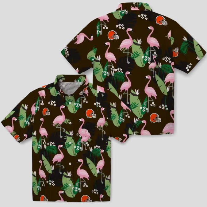 Cleveland Browns Flamingo Leaf Print Hawaiian Shirt, NFL Fan Aloha Summer Shirts