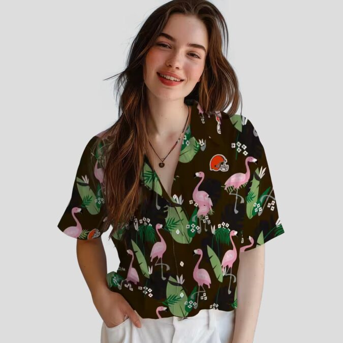 Cleveland Browns Flamingo Leaf Print Hawaiian Shirt, NFL Fan Aloha Summer Shirts
