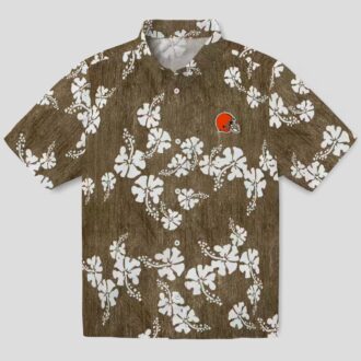 Cleveland Browns Floral Hawaiian Shirt for Fans, Hibiscus Clusters Brown Button Up