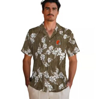 Cleveland Browns Floral Hawaiian Shirt for Fans, Hibiscus Clusters Brown Button Up