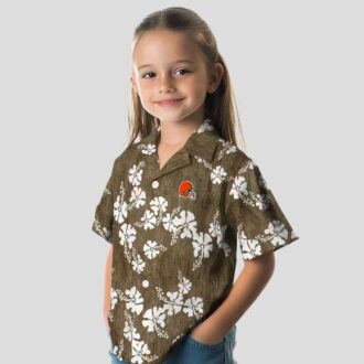 Cleveland Browns Floral Hawaiian Shirt for Fans, Hibiscus Clusters Brown Button Up