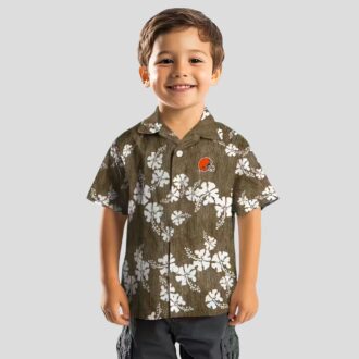 Cleveland Browns Floral Hawaiian Shirt for Fans, Hibiscus Clusters Brown Button Up