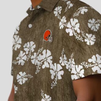 Cleveland Browns Floral Hawaiian Shirt for Fans, Hibiscus Clusters Brown Button Up