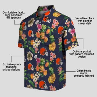 Cleveland Browns Floral Hawaiian Shirt, Navy Blue Hibiscus & Fruit Summer Beachwear