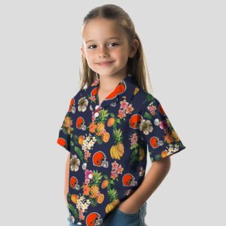 Cleveland Browns Floral Hawaiian Shirt, Navy Blue Hibiscus & Fruit Summer Beachwear