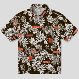 Cleveland Browns Floral Hawaiian Shirt, Summer Tropical Palm Leaf Print Brown White