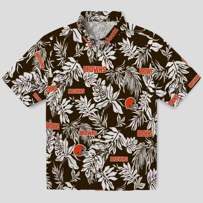 Cleveland Browns Floral Hawaiian Shirt, Summer Tropical Palm Leaf Print Brown White