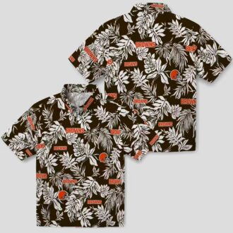 Cleveland Browns Floral Hawaiian Shirt, Summer Tropical Palm Leaf Print Brown White