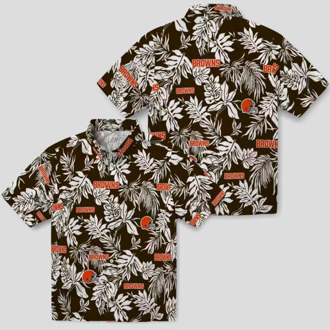 Cleveland Browns Floral Hawaiian Shirt, Summer Tropical Palm Leaf Print Brown White