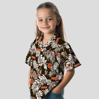 Cleveland Browns Floral Hawaiian Shirt, Summer Tropical Palm Leaf Print Brown White