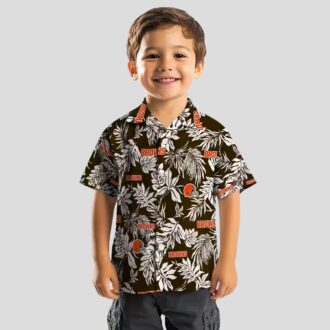 Cleveland Browns Floral Hawaiian Shirt, Summer Tropical Palm Leaf Print Brown White