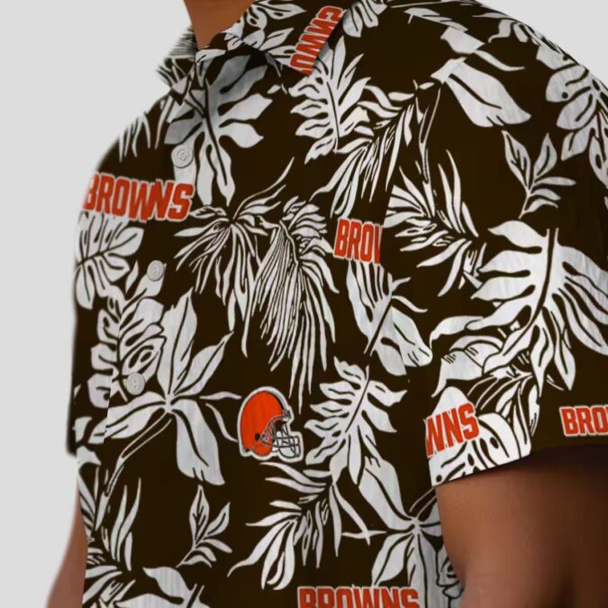 Cleveland Browns Floral Hawaiian Shirt, Summer Tropical Palm Leaf Print Brown White