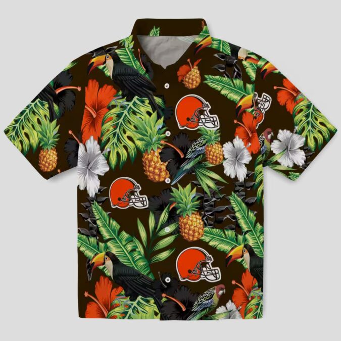 Cleveland Browns Game Day Hawaiian Shirt for Fans, Tropical Pineapple Toucan Luau Outfit