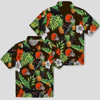 Cleveland Browns Game Day Hawaiian Shirt for Fans, Tropical Pineapple Toucan Luau Outfit