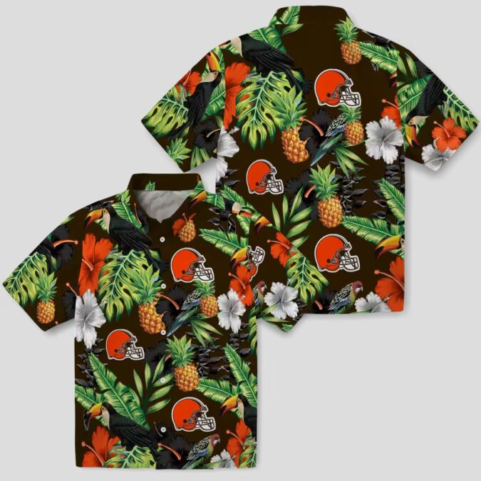 Cleveland Browns Game Day Hawaiian Shirt for Fans, Tropical Pineapple Toucan Luau Outfit
