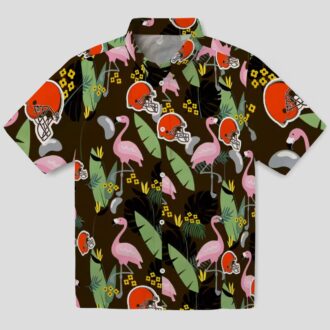 Cleveland Browns Hawaiian Shirt for NFL Fans, Flamingo Palm Leaves Brown Aloha Shirt