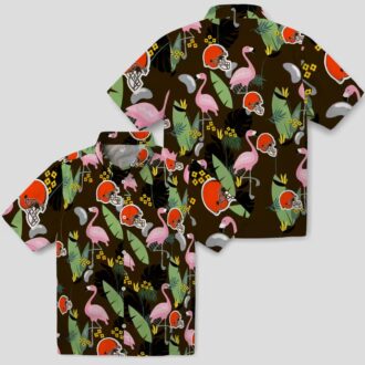 Cleveland Browns Hawaiian Shirt for NFL Fans, Flamingo Palm Leaves Brown Aloha Shirt