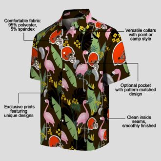 Cleveland Browns Hawaiian Shirt for NFL Fans, Flamingo Palm Leaves Brown Aloha Shirt