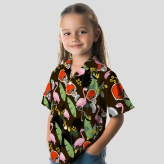Cleveland Browns Hawaiian Shirt for NFL Fans, Flamingo Palm Leaves Brown Aloha Shirt