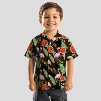 Cleveland Browns Hawaiian Shirt for NFL Fans, Flamingo Palm Leaves Brown Aloha Shirt