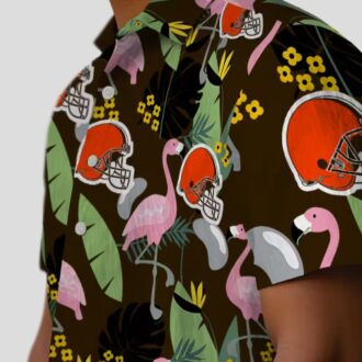 Cleveland Browns Hawaiian Shirt for NFL Fans, Flamingo Palm Leaves Brown Aloha Shirt