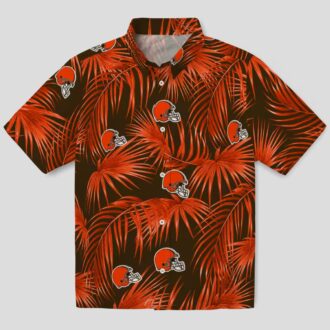 Cleveland Browns Leafy Palm Hawaiian Shirt, Brown Tropical NFL Fan Shirt