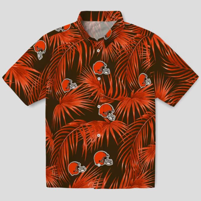 Cleveland Browns Leafy Palm Hawaiian Shirt, Brown Tropical NFL Fan Shirt