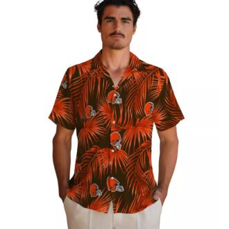 Cleveland Browns Leafy Palm Hawaiian Shirt, Brown Tropical NFL Fan Shirt