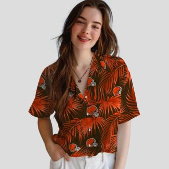 Cleveland Browns Leafy Palm Hawaiian Shirt, Brown Tropical NFL Fan Shirt