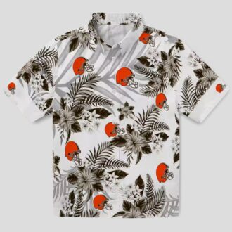 Cleveland Browns NFL Hawaiian Shirt for Fans, Palm Leaves Hibiscus Brown White Outfit