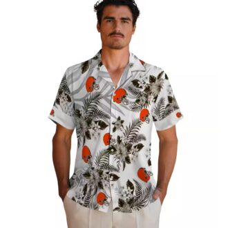 Cleveland Browns NFL Hawaiian Shirt for Fans, Palm Leaves Hibiscus Brown White Outfit