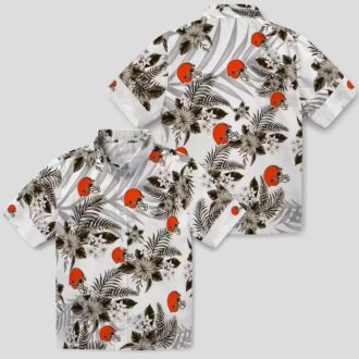 Cleveland Browns NFL Hawaiian Shirt for Fans, Palm Leaves Hibiscus Brown White Outfit