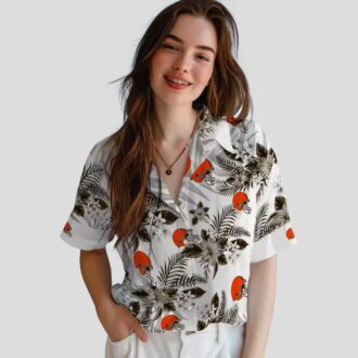 Cleveland Browns NFL Hawaiian Shirt for Fans, Palm Leaves Hibiscus Brown White Outfit