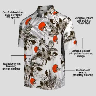 Cleveland Browns NFL Hawaiian Shirt for Fans, Palm Leaves Hibiscus Brown White Outfit