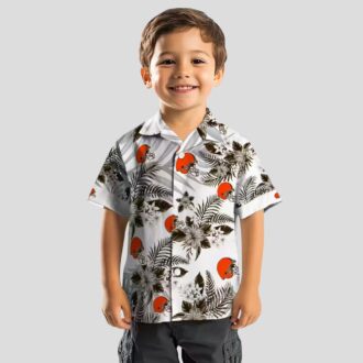 Cleveland Browns NFL Hawaiian Shirt for Fans, Palm Leaves Hibiscus Brown White Outfit