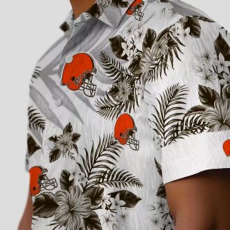 Cleveland Browns NFL Hawaiian Shirt for Fans, Palm Leaves Hibiscus Brown White Outfit