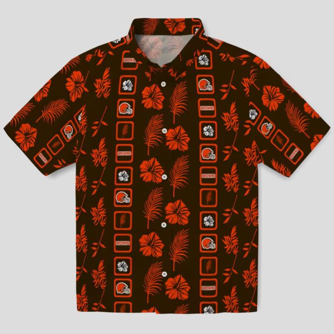 Cleveland Browns NFL Hawaiian Shirt, Framed Floral Brown Print for Football Fans