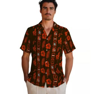 Cleveland Browns NFL Hawaiian Shirt, Framed Floral Brown Print for Football Fans