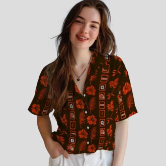 Cleveland Browns NFL Hawaiian Shirt, Framed Floral Brown Print for Football Fans