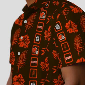 Cleveland Browns NFL Hawaiian Shirt, Framed Floral Brown Print for Football Fans