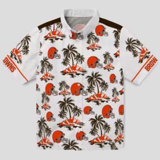 Cleveland Browns Palm Island Hawaiian Shirt, Tropical Brown White Button Up
