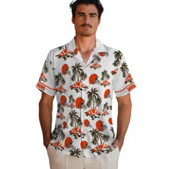 Cleveland Browns Palm Island Hawaiian Shirt, Tropical Brown White Button Up