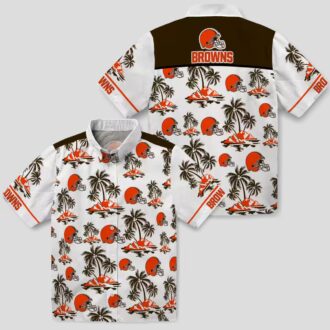 Cleveland Browns Palm Island Hawaiian Shirt, Tropical Brown White Button Up