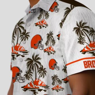 Cleveland Browns Palm Island Hawaiian Shirt, Tropical Brown White Button Up